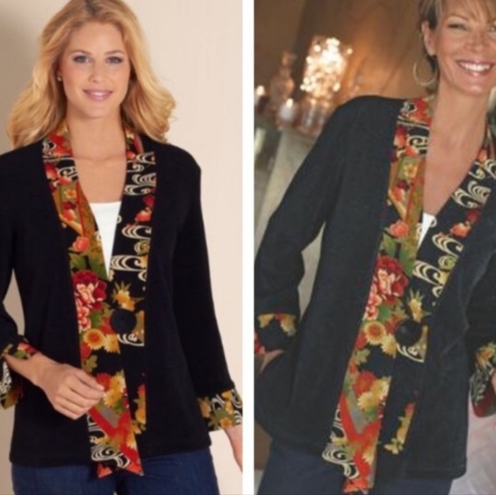 NEW Soft Surroundings Kimono Asian Inspired One Button‎ Closure Cardigan 1X